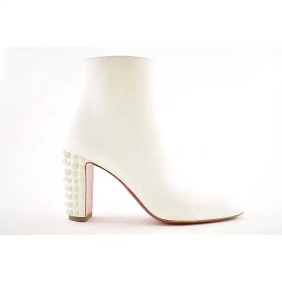 Christian Louboutin Suzi Folk 85 White Snow Leather Spike Ankle Heel Bootie 35 - Picture 2 of 10